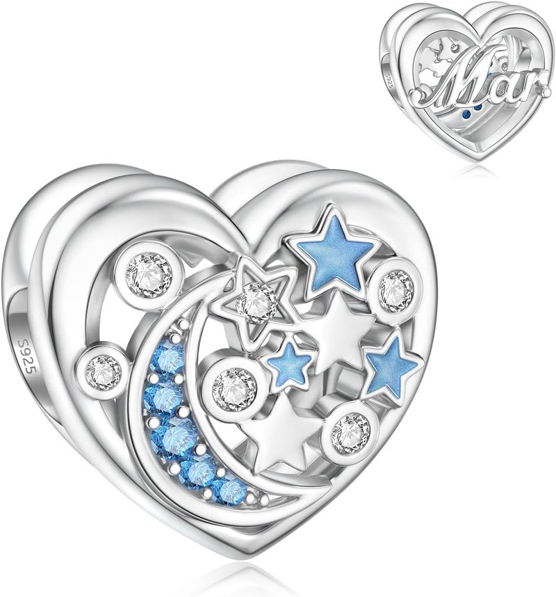 DALARAN Birthstone Charms for Charms Bracelet 925 Sterling Silver Heart Bead Happy Birthday Charms for Women - Image 1